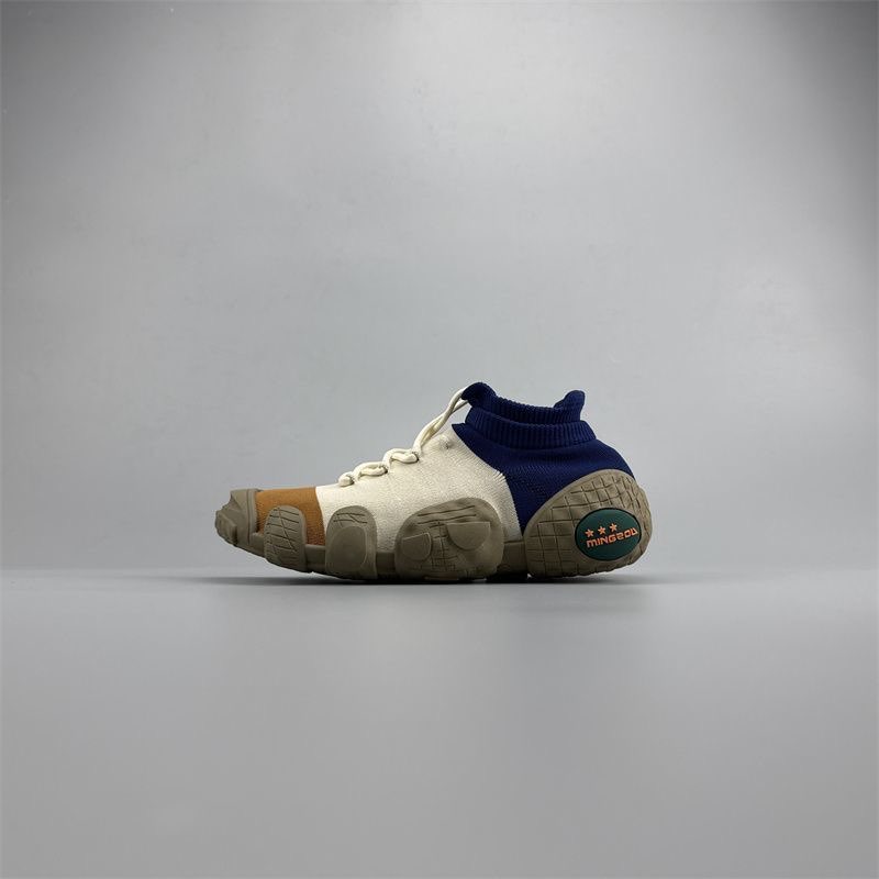 Men's Knit Sock Sneakers Beige Blue Side Detail, Breathable Non-Slip Casual Hiking Shoes for Outdoor Walking