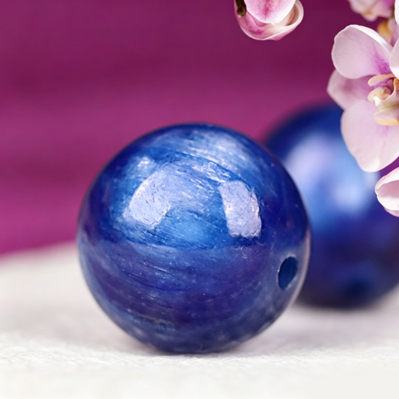 blue kyanite bracelet – calm mind & clear communication natural blue kyanite beads closeup healing stone