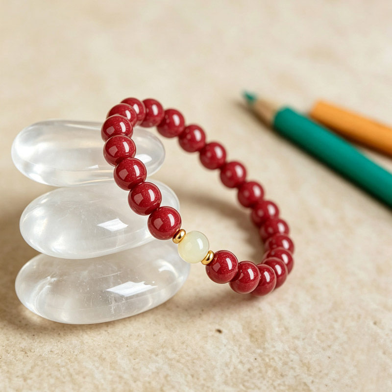 cinnabar bracelet angle 03 natural red cinnabar crystal bracelet angled view for grounding