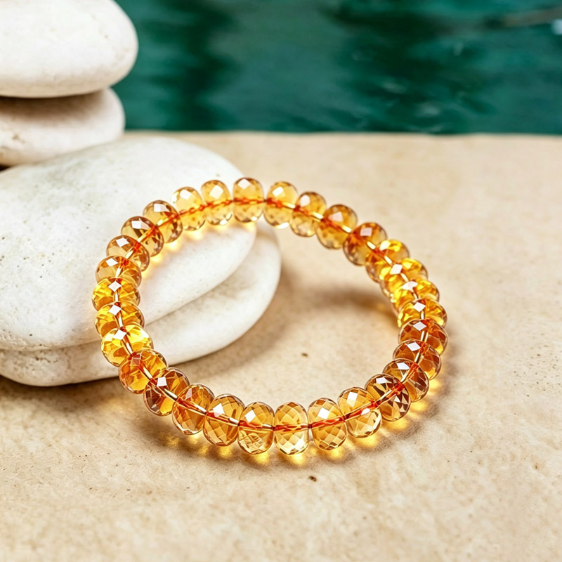 citrine bracelet flat 02 yellow citrine crystal bracelet side lay for success and positivity