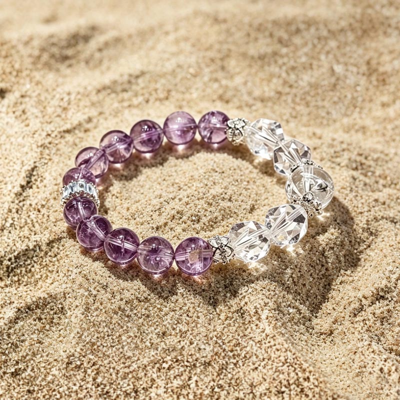 focus stress bracelet wrist woman wearing focus crystal bracelet on wrist for better sleep